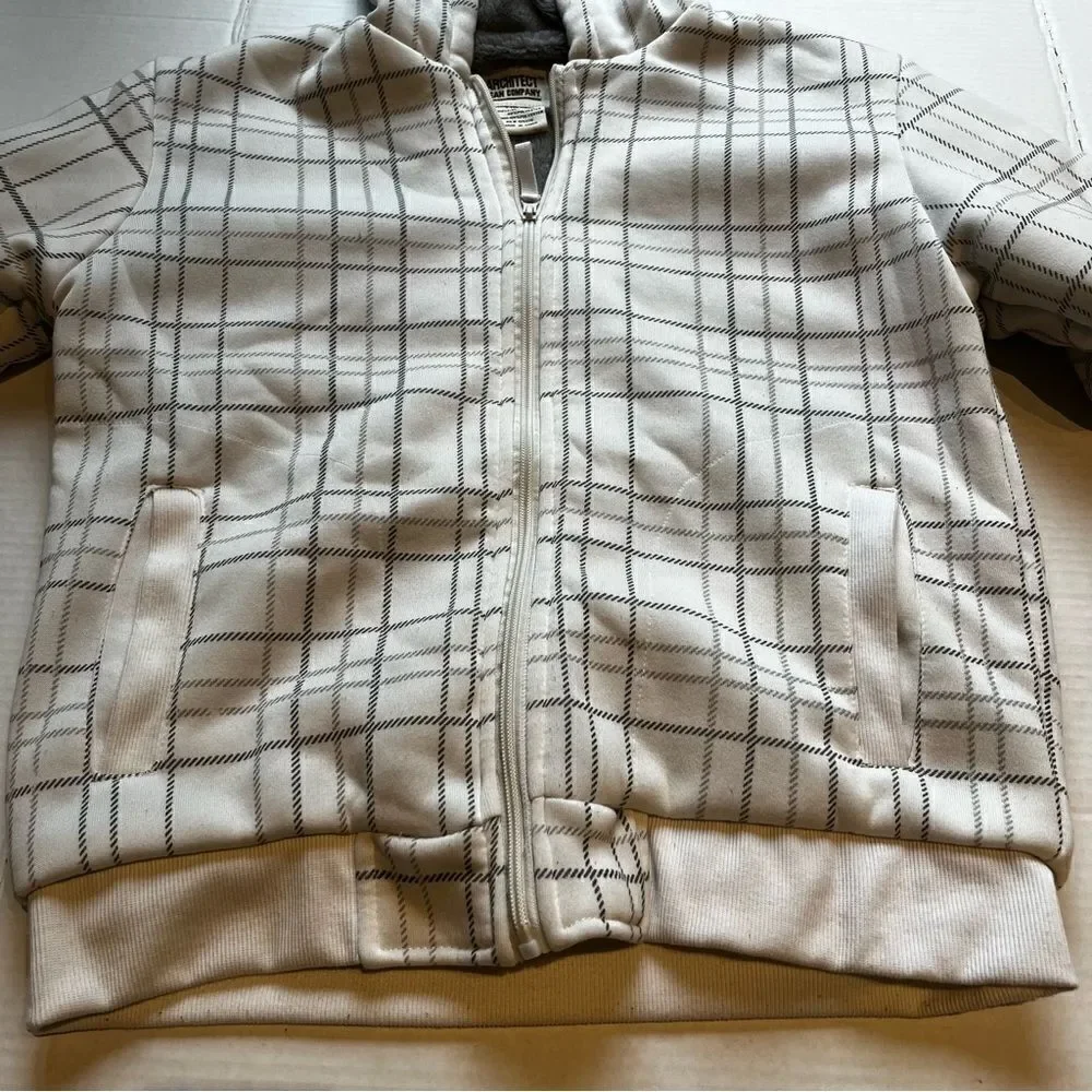 Architect Jean Co.Hooded jacket, white with grey stripes, L(14-16) full zip